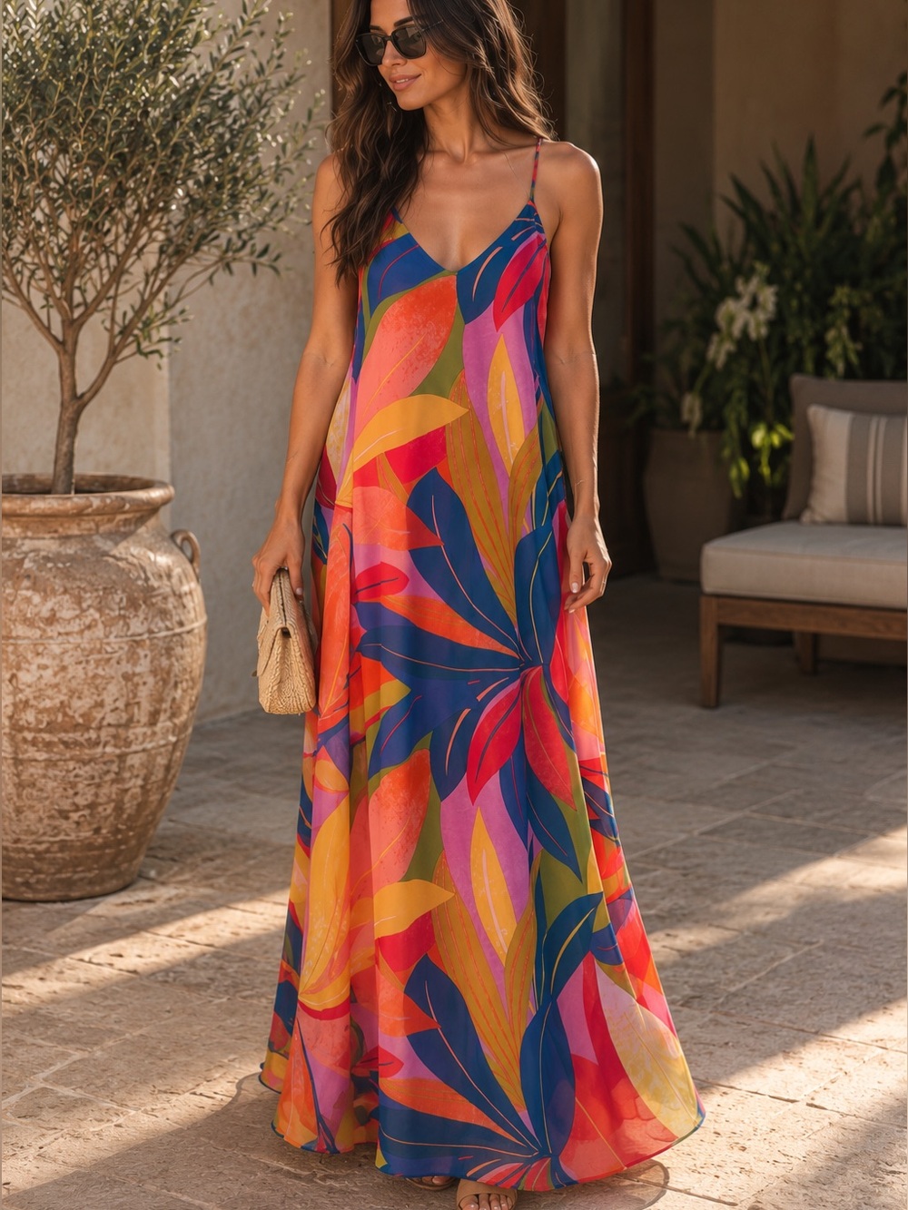 Nicole Miller Multicolor Tropical Leaf Print Maxi Skirt
